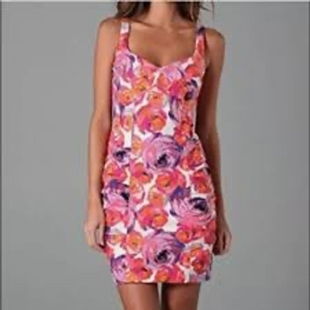 Nanette Lepore candy girlβ rose print bustier Mini Dress Women 8 Ruched Sheath